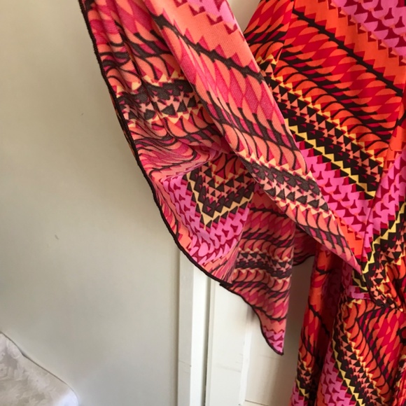 EN FOCUS Maxi Dress Pink Black Retro V Neck Kimono Sleeve Women’s Plus Size 14W - Picture 12 of 16